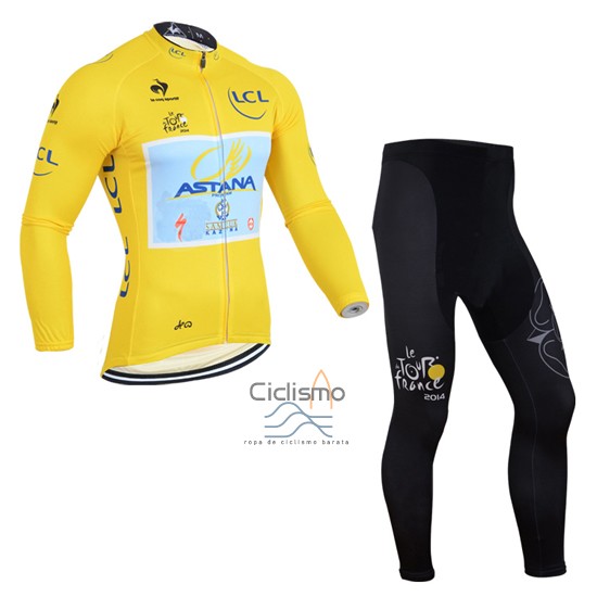 Astana Lider Ropa Ciclismo Culotte Largo 2014 Hombre Mangas Largas AMarillo